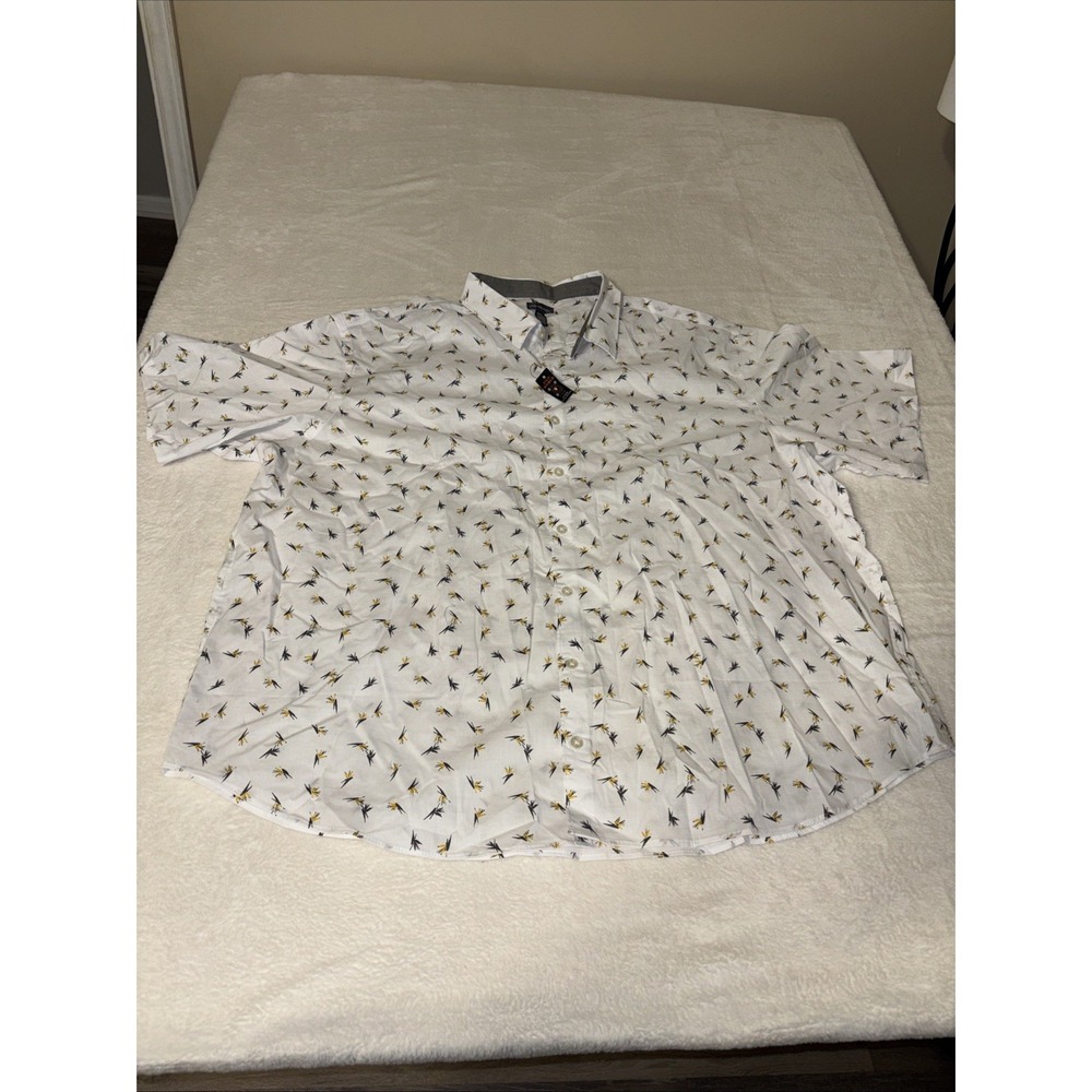Van Heusen 3XLT White Floral Button Front Shirt Stain Shield Tall Mens